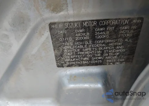 2010 Suzuki Kizashi Se from USA, damaged, VIN JS2RE9A33A6100975